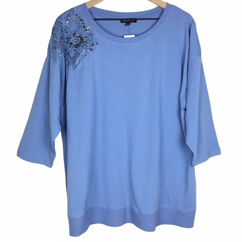 LANE BRYANT Top Jewel Lace Crochet Bling Shoulder 3/4 Sleeves Size 18/20 NWT